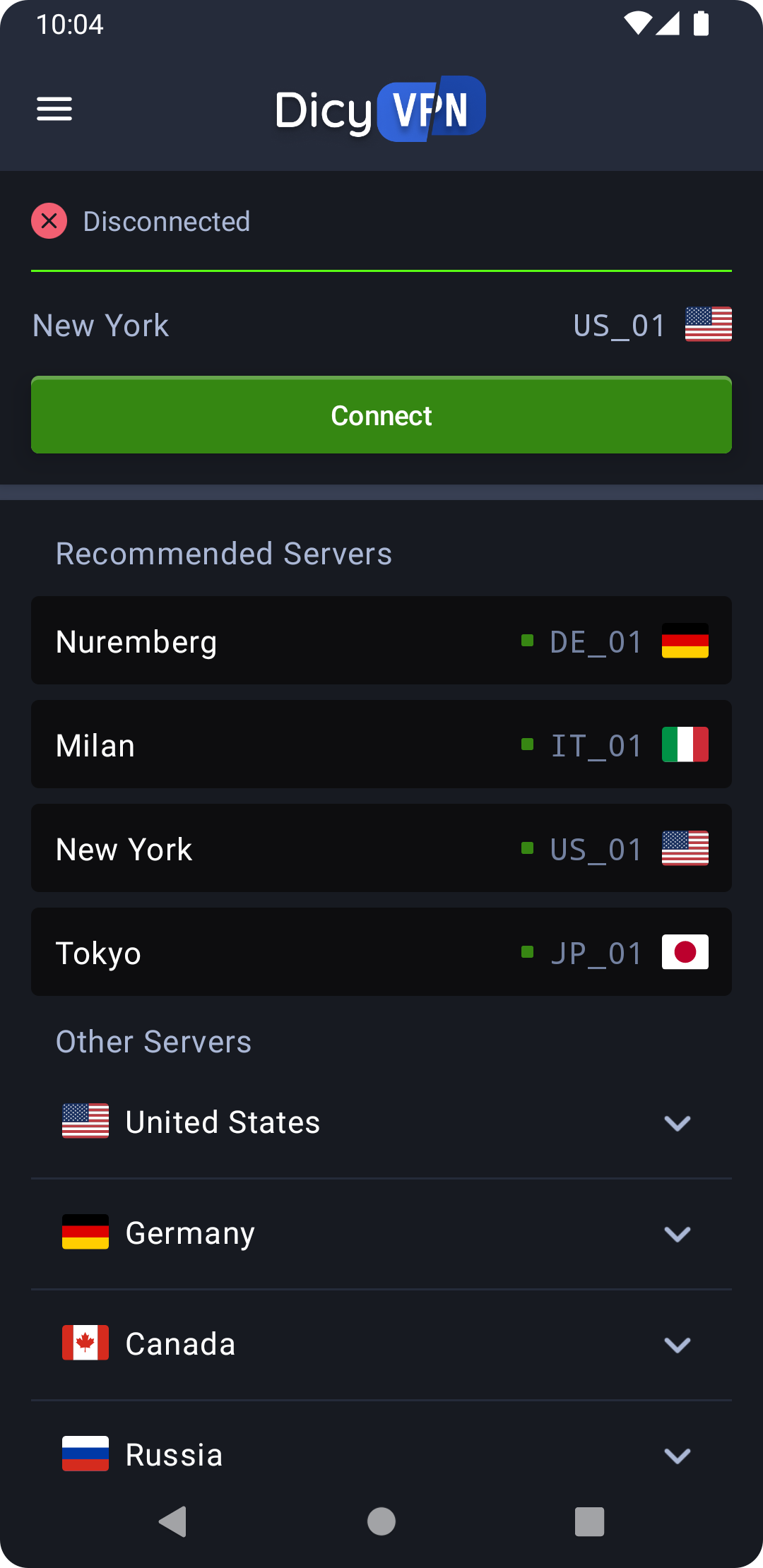 DicyVPN Android app screenshot